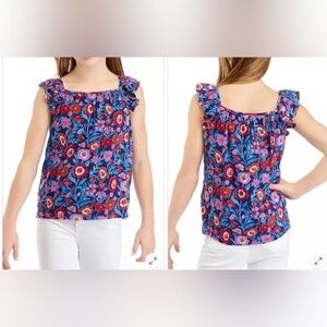 Vineyard Vines Girl's Sleeveless Tisbury Floral Tank Top Blue Pink Cotton Medium